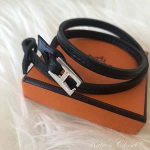 HERMES Black Double-wrap H Bracelet