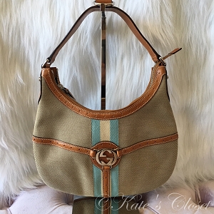 GUCCI Beige Canvas with Light Blue Webbing