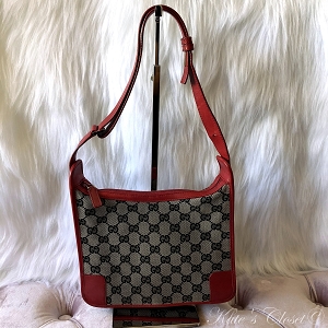 GUCCI GG Canvas Red Leather Shoulder Bag