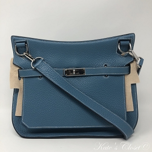 HERMES Jyspiere Clemence 28 Blue Jean Leather Cross Body Bag