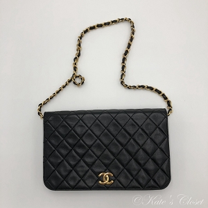 CHANEL Vintage Matelasse with Chain Black Leather Shoulder Bag