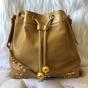 CHANEL Vintage Triple Coco Caviar Skin Drawstring Shoulder Bag